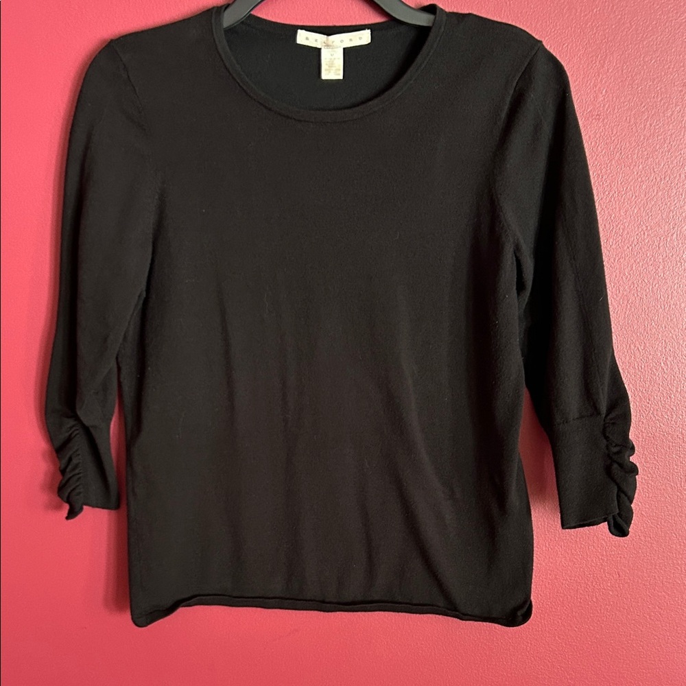 Belford Black Women's Top 3/4 length scrunched sleeves